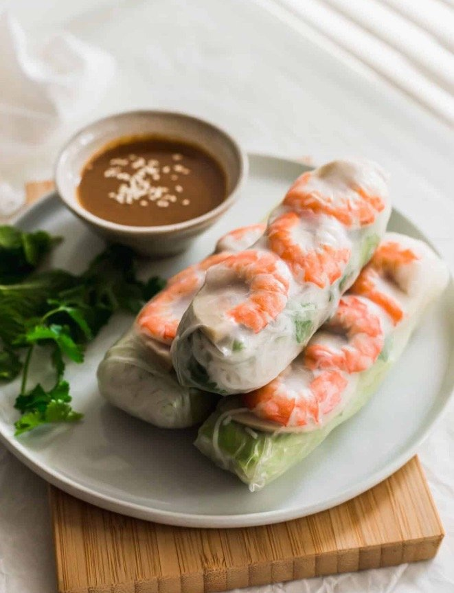 Fresh Salad Rolls at Wrap N Roll Saskatoon — rice paper rolls with shrimp, noodles and fresh vegetables